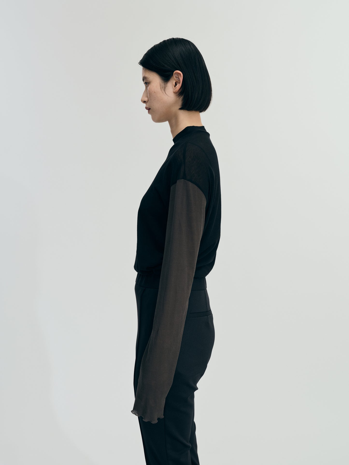 COLOR SCHEME SHEER TOPS(BROWNGRAY×BLACK)