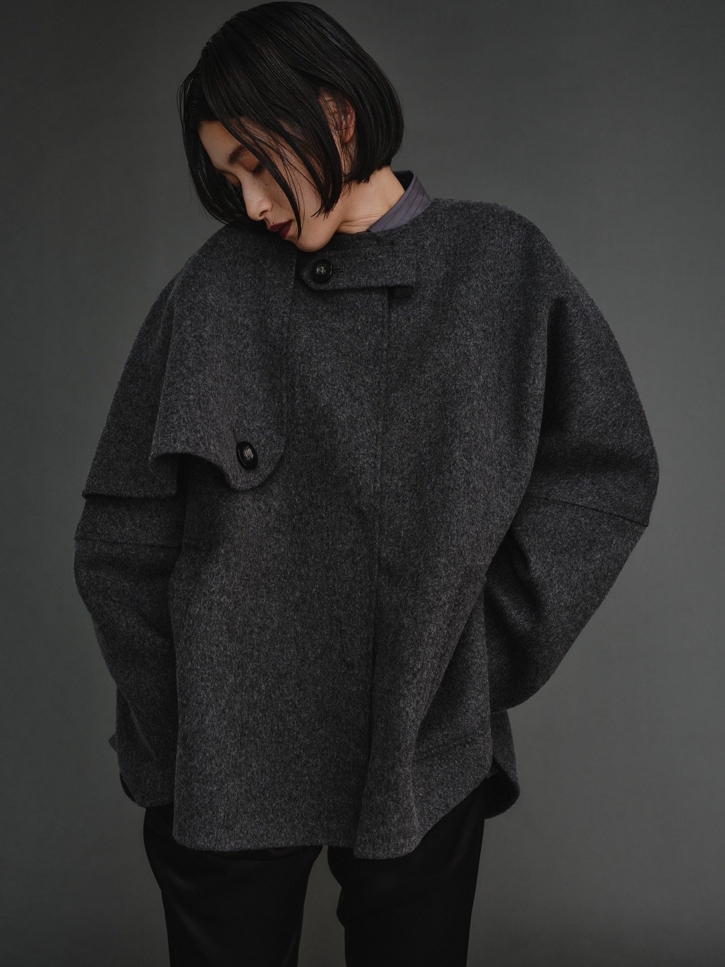 【PREORDER】PONCHO COAT / CHARCOAL GRAY